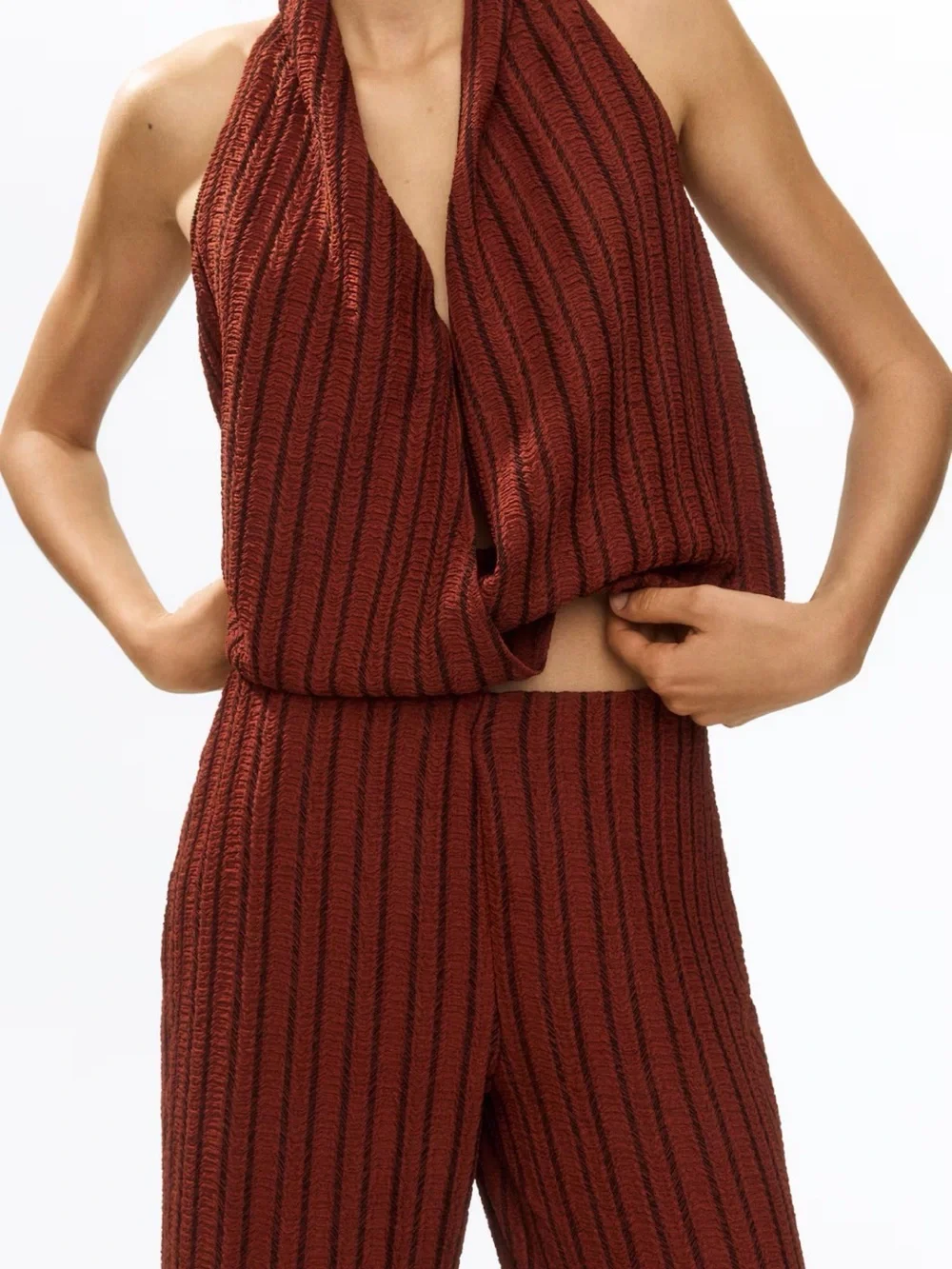 H&M Rust and Black Striped Wide-Leg Set